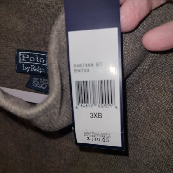 Ralph Lauren Blue Label Big 3XB Men's Pullover 1/4 Zip Sweater Taupe NWT $110 - Picture 3 of 6